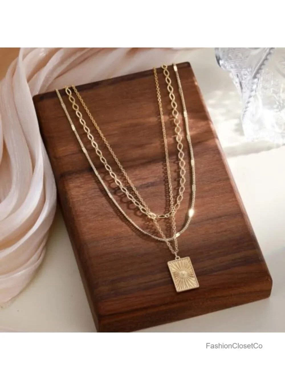 Layered Gold Plated Necklaces for Women, Stackable 14K Paperclip Chain Set